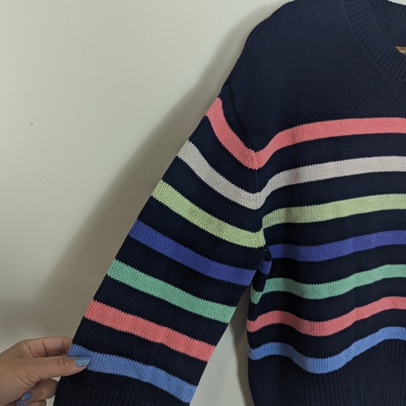 Gap Navy Blue & Stripe Cotton 24/7 Split Hem Oversized Pullover Sweater NEW! - Picture 6 of 10
